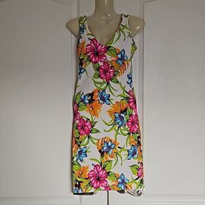 Bonadea Floral Sleeveless Bodycon Mini Dress XS White/ Hot Pink